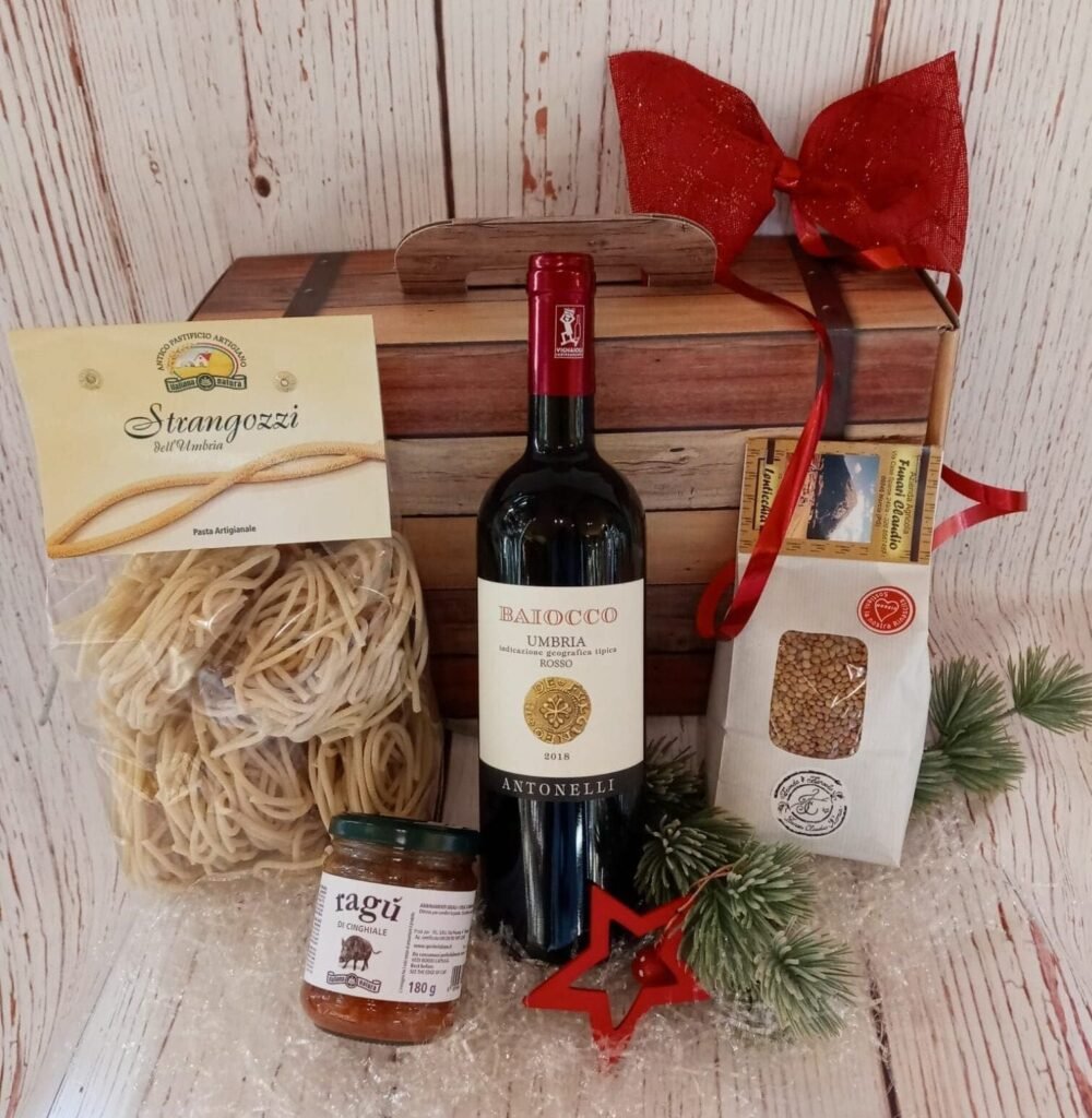 Cesto regalo di Natale aziendale Norcia con ceci lenticchia salame e pasta